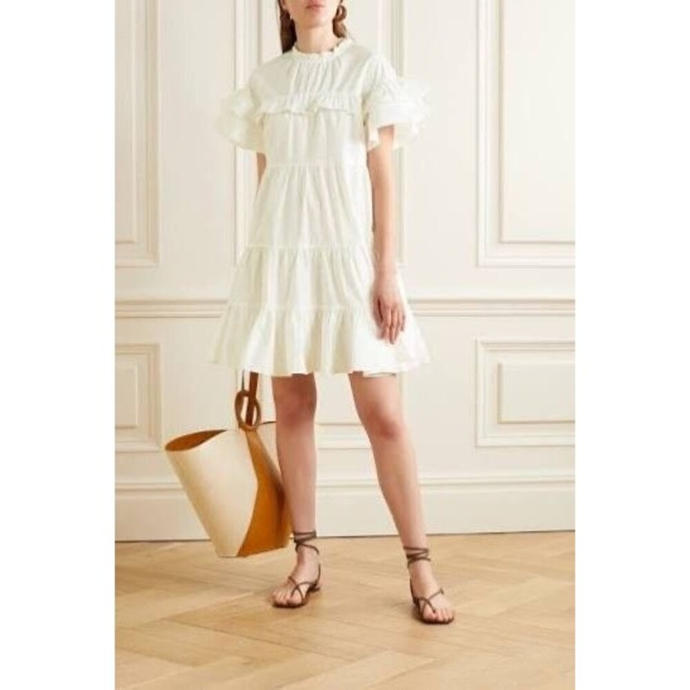 Ulla Johnson Leonie Ruffled Cotton A-Line Dress size 6 White Fairy Boho Romantic